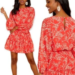 Flying Tomato Red Floral Long Sleeve Dress